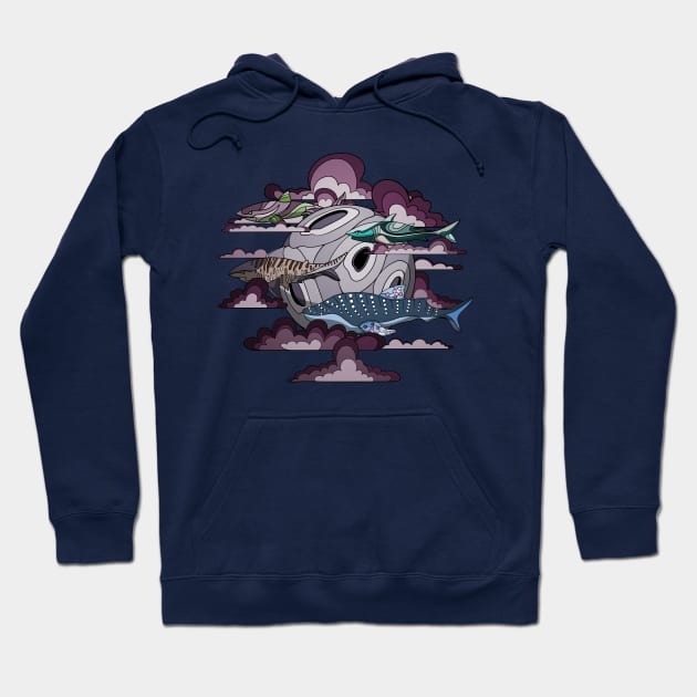 school of sharks in the sky Hoodie by Bagaz